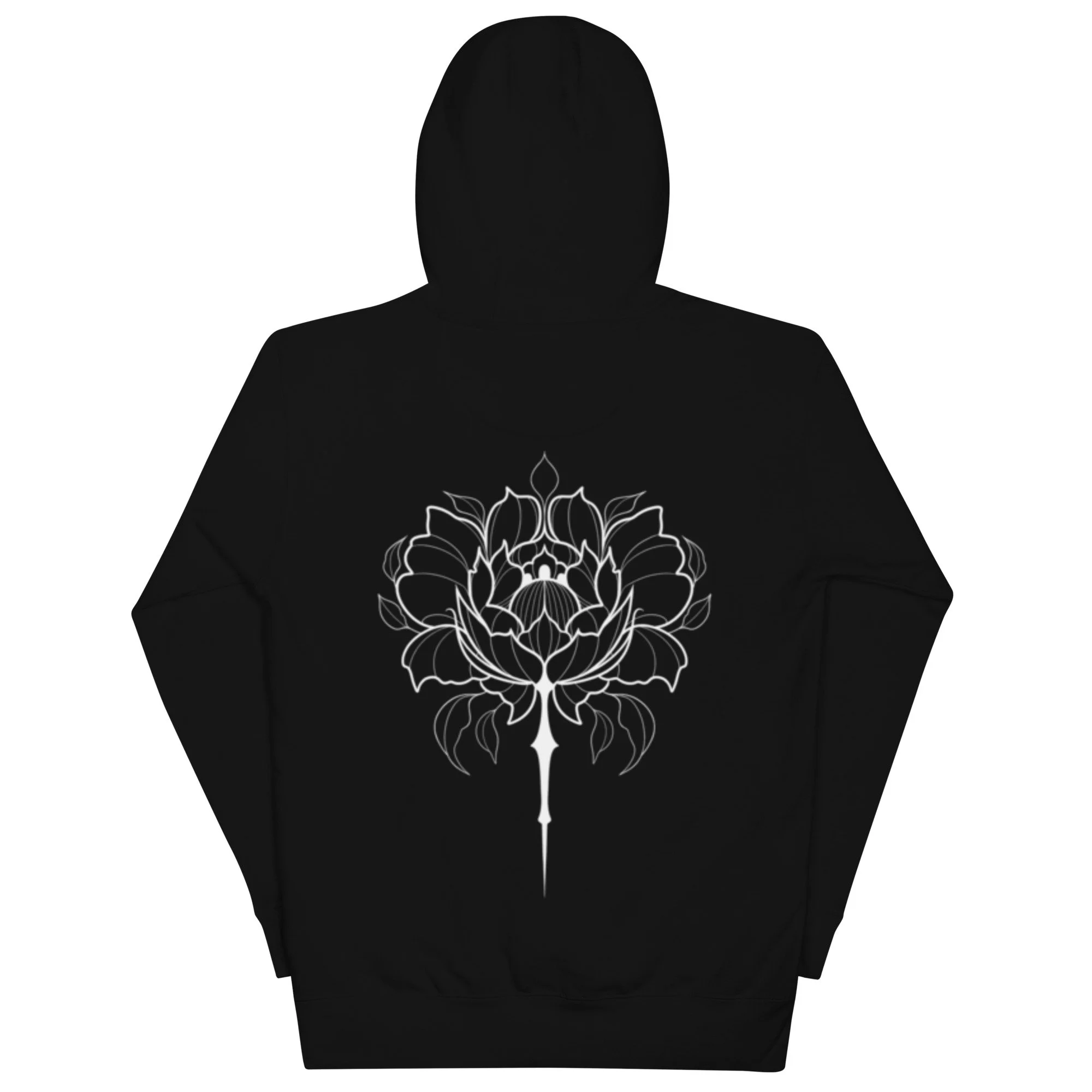 Bringer of Warmth unisex premium pullover hoodie in black, back view